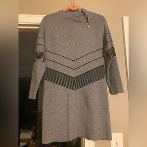Grey knit mini dress w/pearl zipper